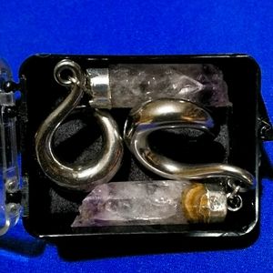 Surgical (medical) steel curling hook plugs earrings with solid amethyst crystal